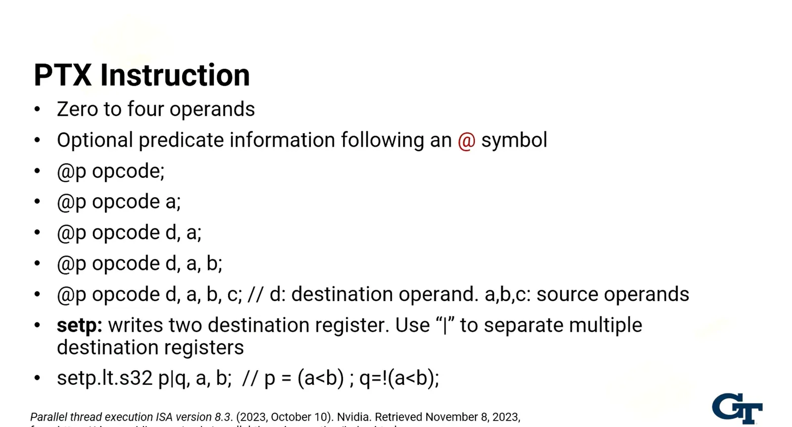 PTX instruction format