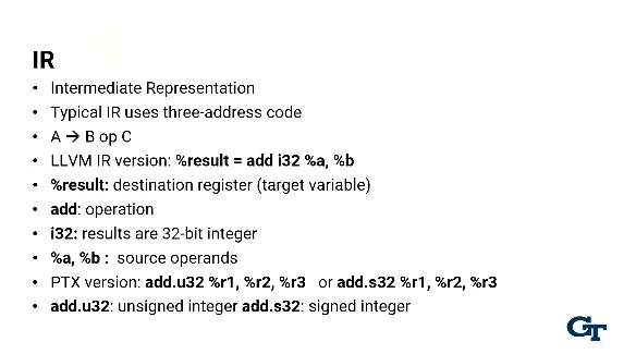 IR format is standard 3 opcode with dest ← op src1 src 2