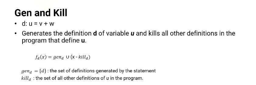 Gen and kill sets define d