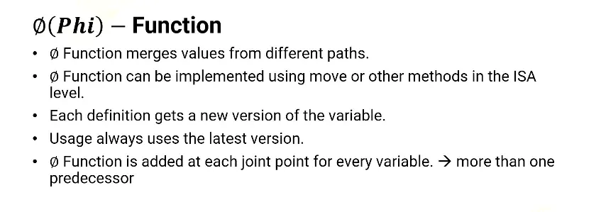 If variables defined in multiple places then need to use phi function