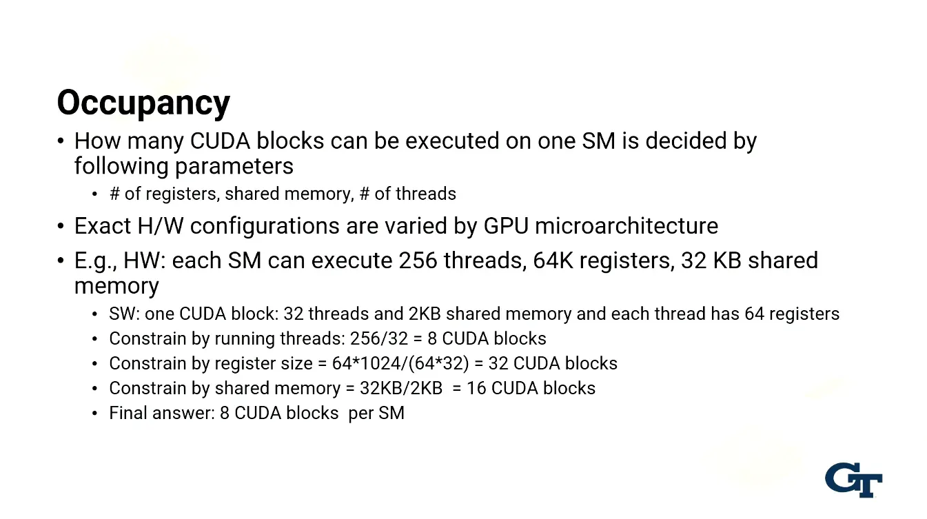 We care about occupancy because means higher occupancy leads to greater hardware utilization leads to more parallelism