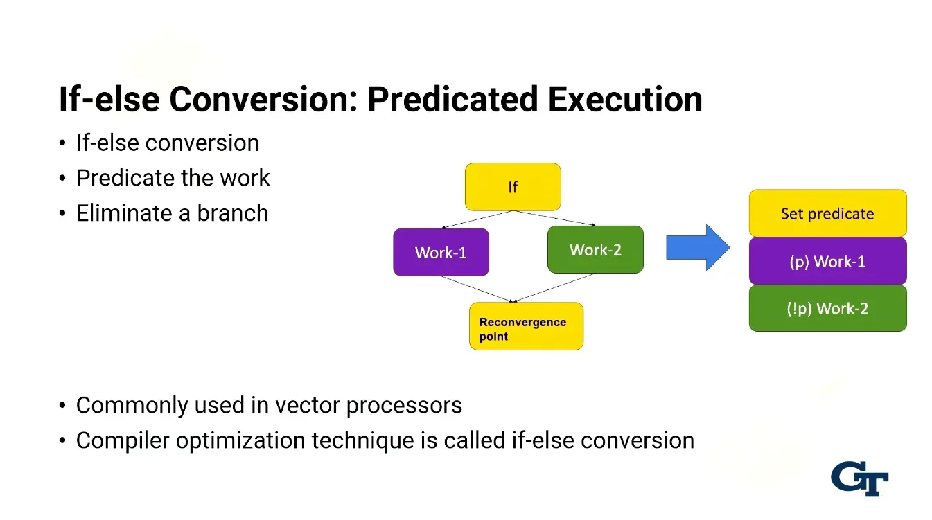 Can solve with predicated execution where we compute the results then choose the result needed per branch but wastes…