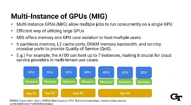 MIG architecture allows multiple jobs to safely and concurrently run on 1 GPU by physically partitioning them into mu…